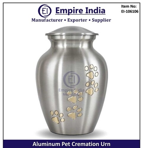 Aluminum Pet Cremation Urn With Paw Print Design - Color: Silver