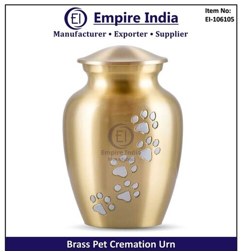Brass Pet Cremation Urn With Paw Print Design - Color: Golden