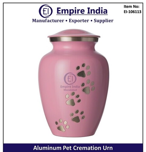 Pink Aluminum Pet Cremation Urn With Paw Print Design - Finishing: Coated