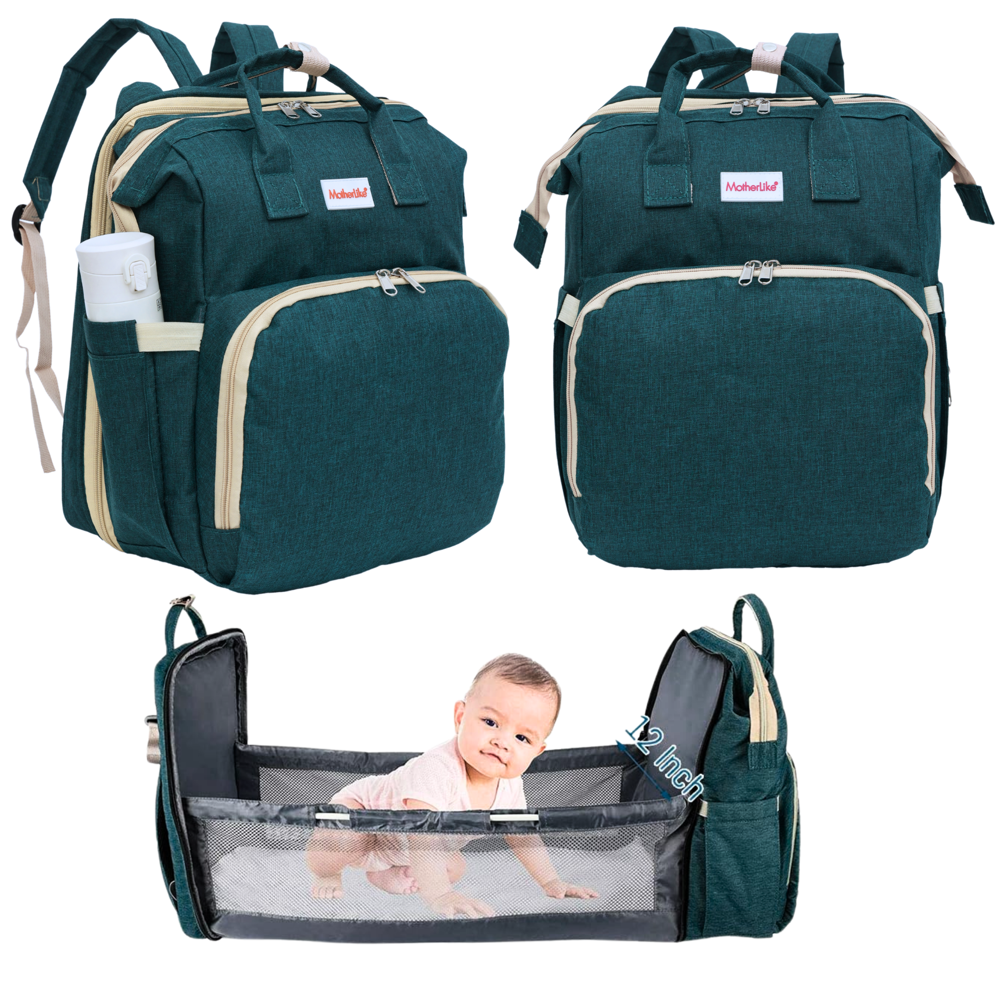 Infant Diaper Bag Backpack For Mom(Cg01) - Color: Casal Green