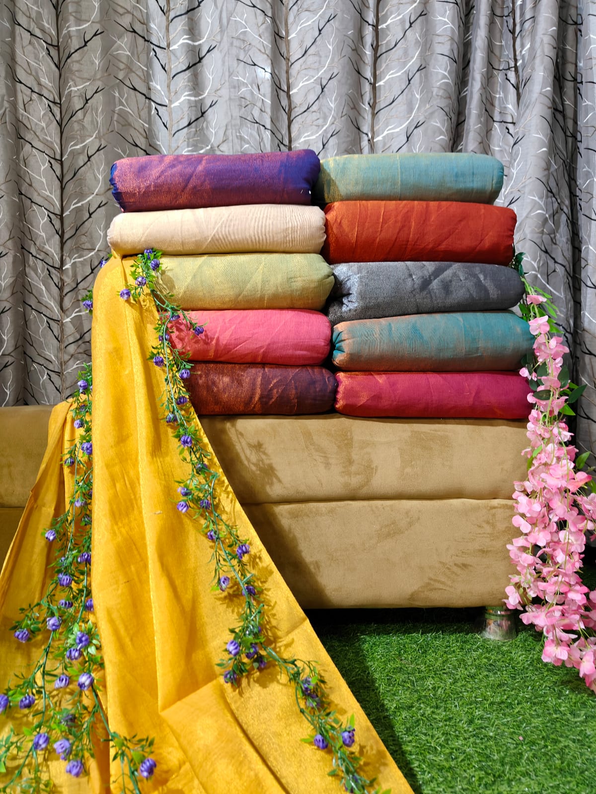 Zari Tissue Silk Fabric - Color: Multicolor