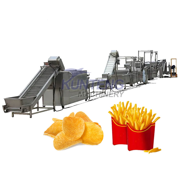 Continuous 500-2000Kg/H Automatic French Fries Production Line Electric Power Source Fryer Equipment For Making Chips Or Fries - Feature: High Efficiency