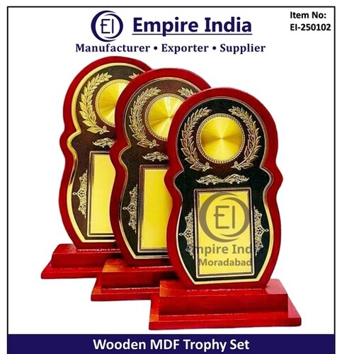 Premium Wooden Mdf Trophy Set With Laurel Design - Color: Red