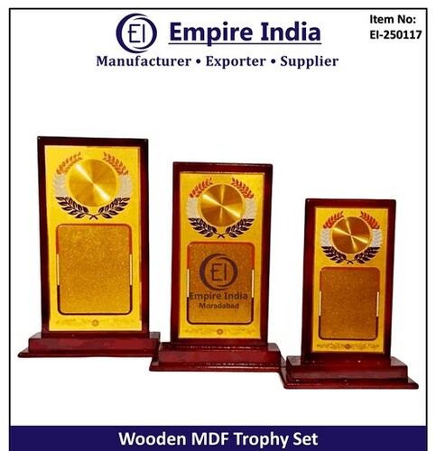 Rectangular Wood Mdf Trophy Set With Laurel Motif - Base Material: Wooden