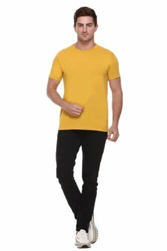 Men Yellow Plain T Shirt