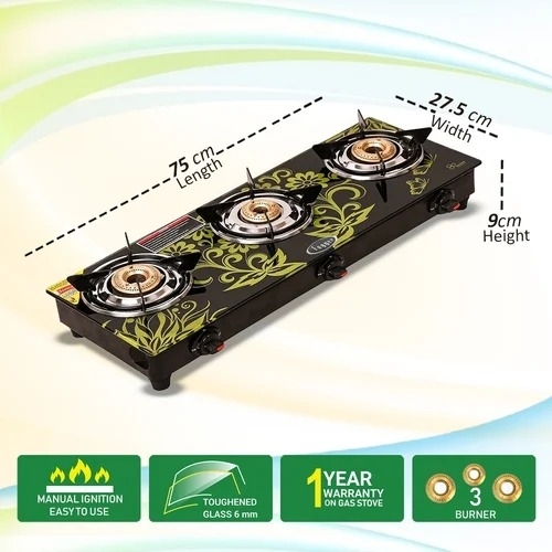 3 Burner Glass Top Gas Stove