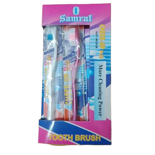 Comfortable Grip Plastic Toothbrush - Bristle Color: White And Blue