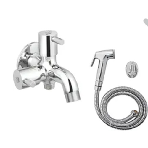 Spazio Super Quality Brass Turbo Collection 2 Way Bib Cock - Stainless Steel Satin Silver Wall Mount | Ergonomic Design Durable Performance Easy Installation