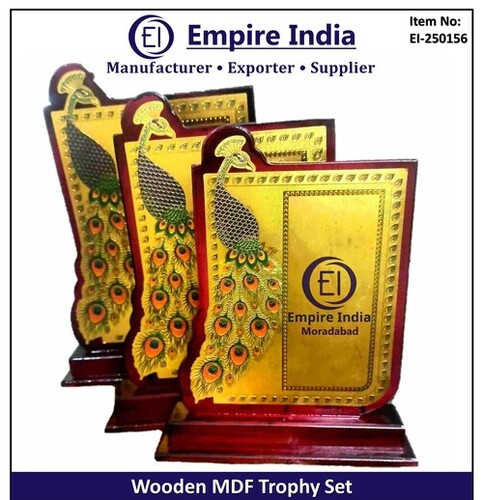 Peacock Design Wooden Mdf Trophy Set - Color: Red
