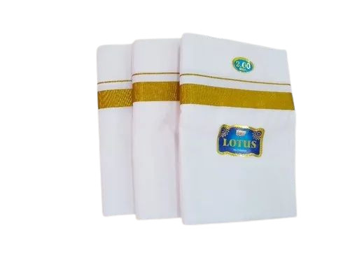 Golden Jari Border Cotton Dhoties