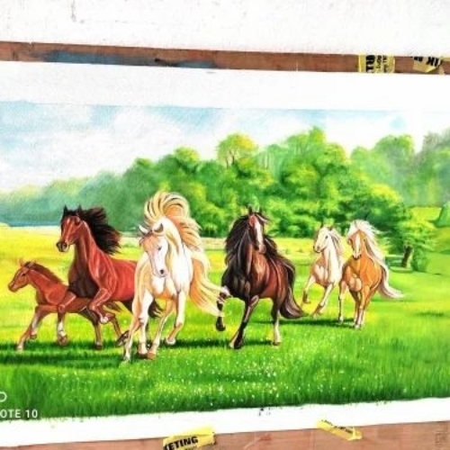 Handmade Running Horse Canvas Painting