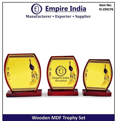 Peacock Artwork Wooden Mdf Trophy Set - Color: Red