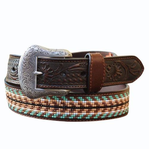 Beaded Leather Belt