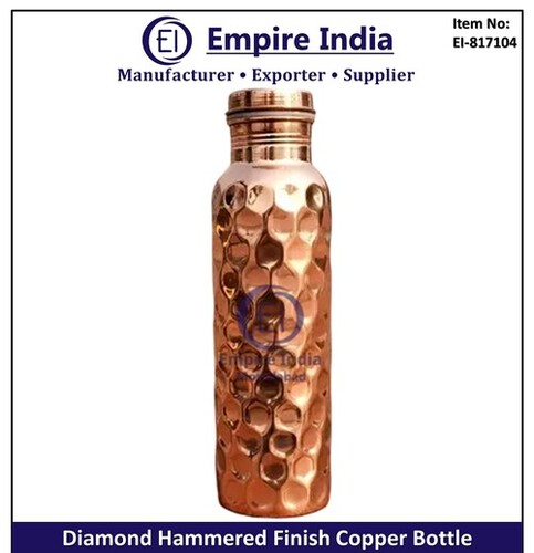 Diamond Hammered Finish Copper Water Bottle, Ayurvedic Drinkware - Material: Metal