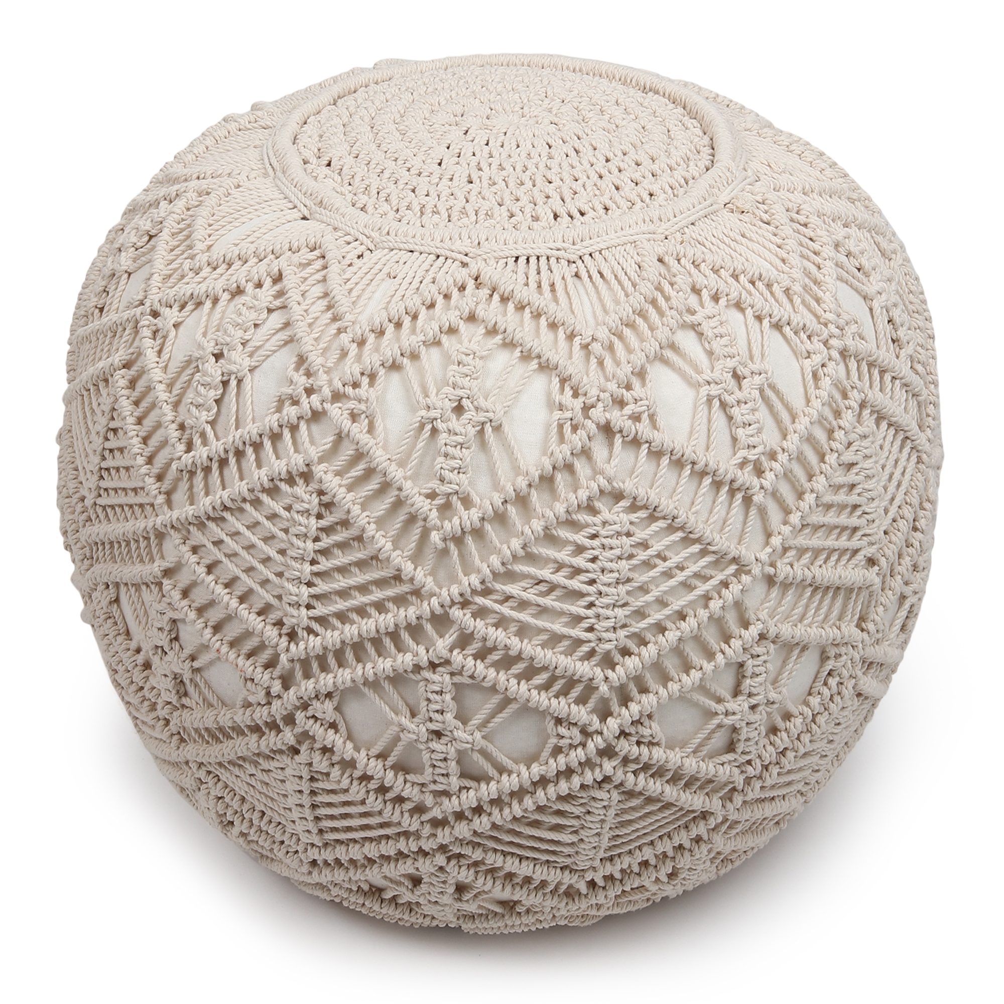 Knotted Macrame Cotton Pouf