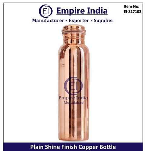 Plain Shine Finish Copper Water Bottle - Capacity: 1 Ltr