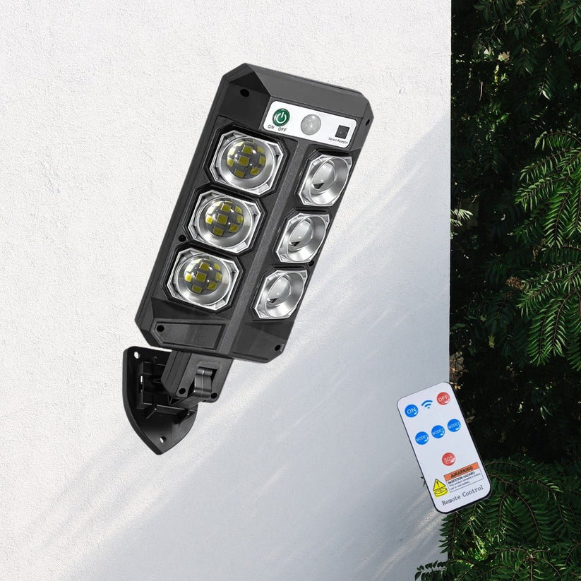 Solar Motion Sensor Security Light, Compact Remote-Controlled Lamp For Yard, Walkway & Patio - Color: Black