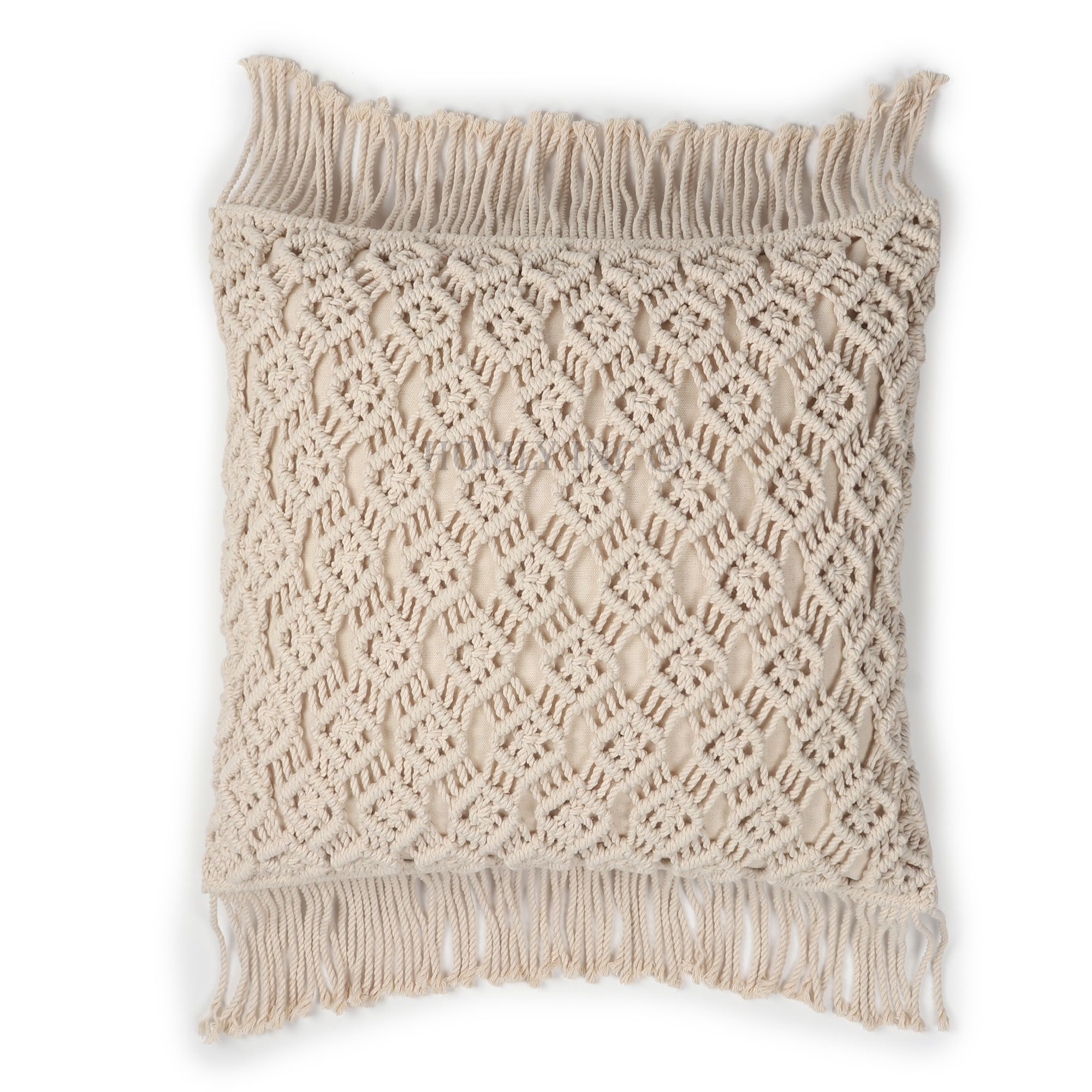 White Macrame Cushion Cover - Material: 100% Cotton