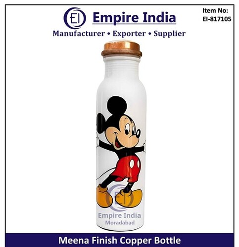 Meena Finish Cartoon Printed Copper Water Bottle - Capacity: 1 Ltr