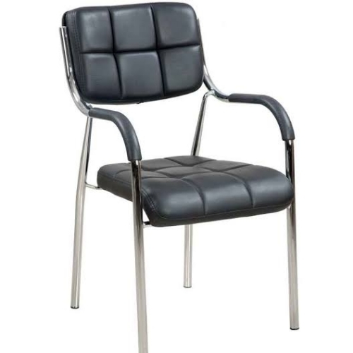 Visitor Chair - Rexine Seat, Steel Frame, Low Back, Fixed Arms, Black | Eco-Friendly, Wrought Iron, Custom Size
