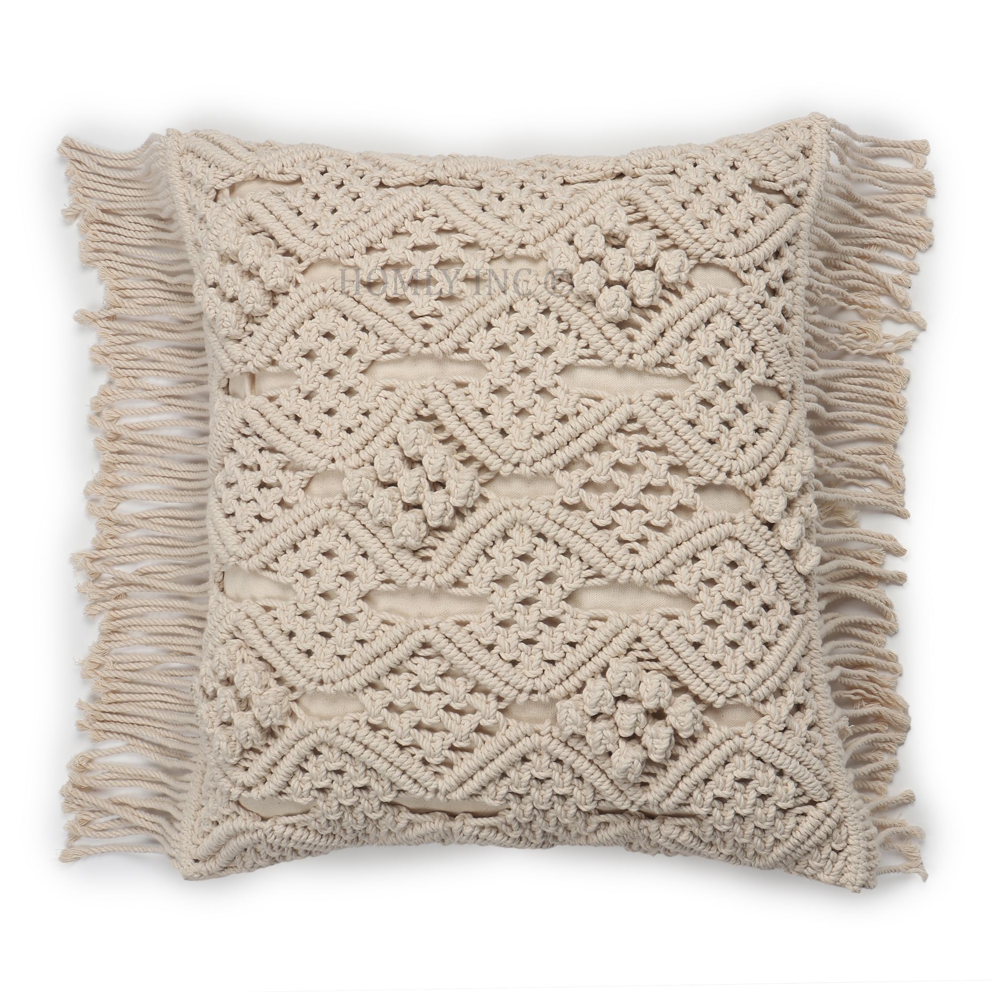 White Macrame Embroidered Cushion Cover