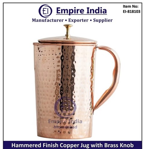 Hammered Finish Copper Jug with Brass Knob, Premium Water Server