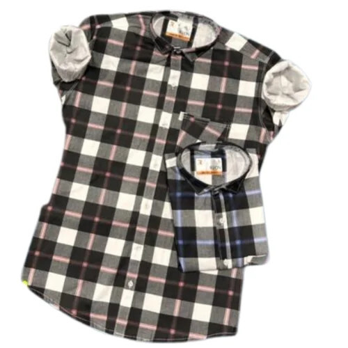 Half Sleeves Medium Men Cotton Check Shirts