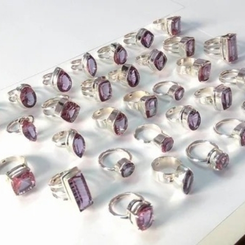 Diamond Cut Stone Silver Alexandrite Rings
