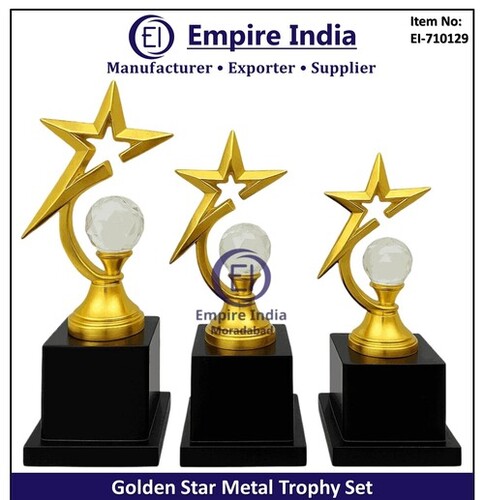 Golden Star Metal Trophy Set with Crystal Ball, Premium Award Trophy