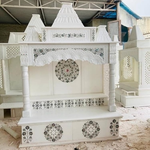 White Rectangular Marble Temple - Marble, Standard Size, White | Easy To Install, Eco-friendly
