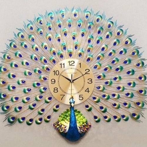 3d Peacock Open Feather Wall Clock