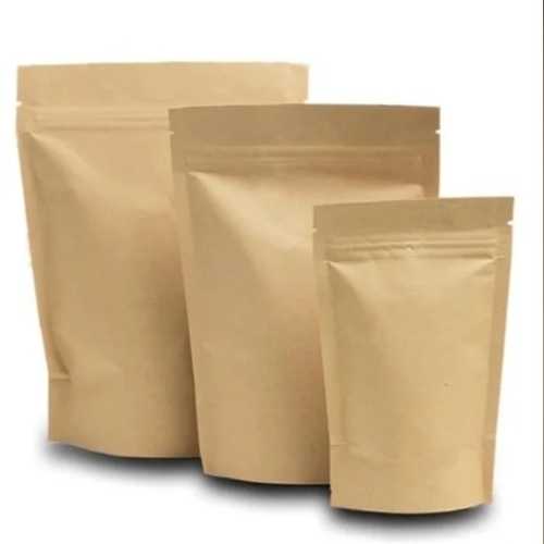 Plain Stand Up Zipper Pouch - Color: Brown