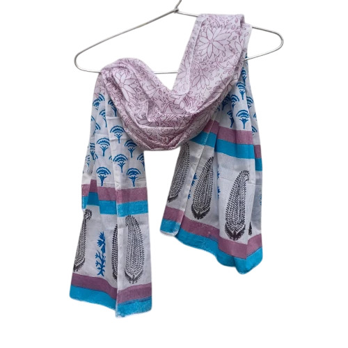 95 GSM Blue Floral Breeze Handblock Printed Cotton Stole