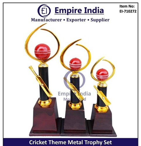 Cricket Theme Metal Trophy Set - Color: Black