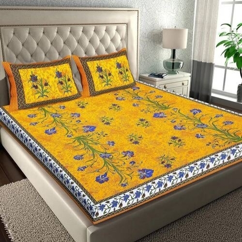 Double Bed Cotton Sheet Bed Sheet - 100% Cotton, Full Size | Modern Design, Washable, Skin Friendly, New Condition