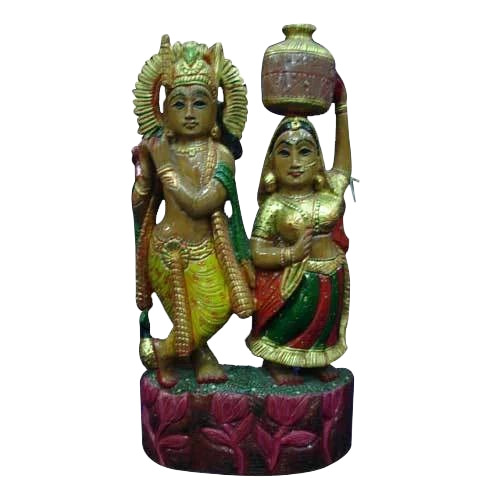 Wooden Radha Krishna Statue