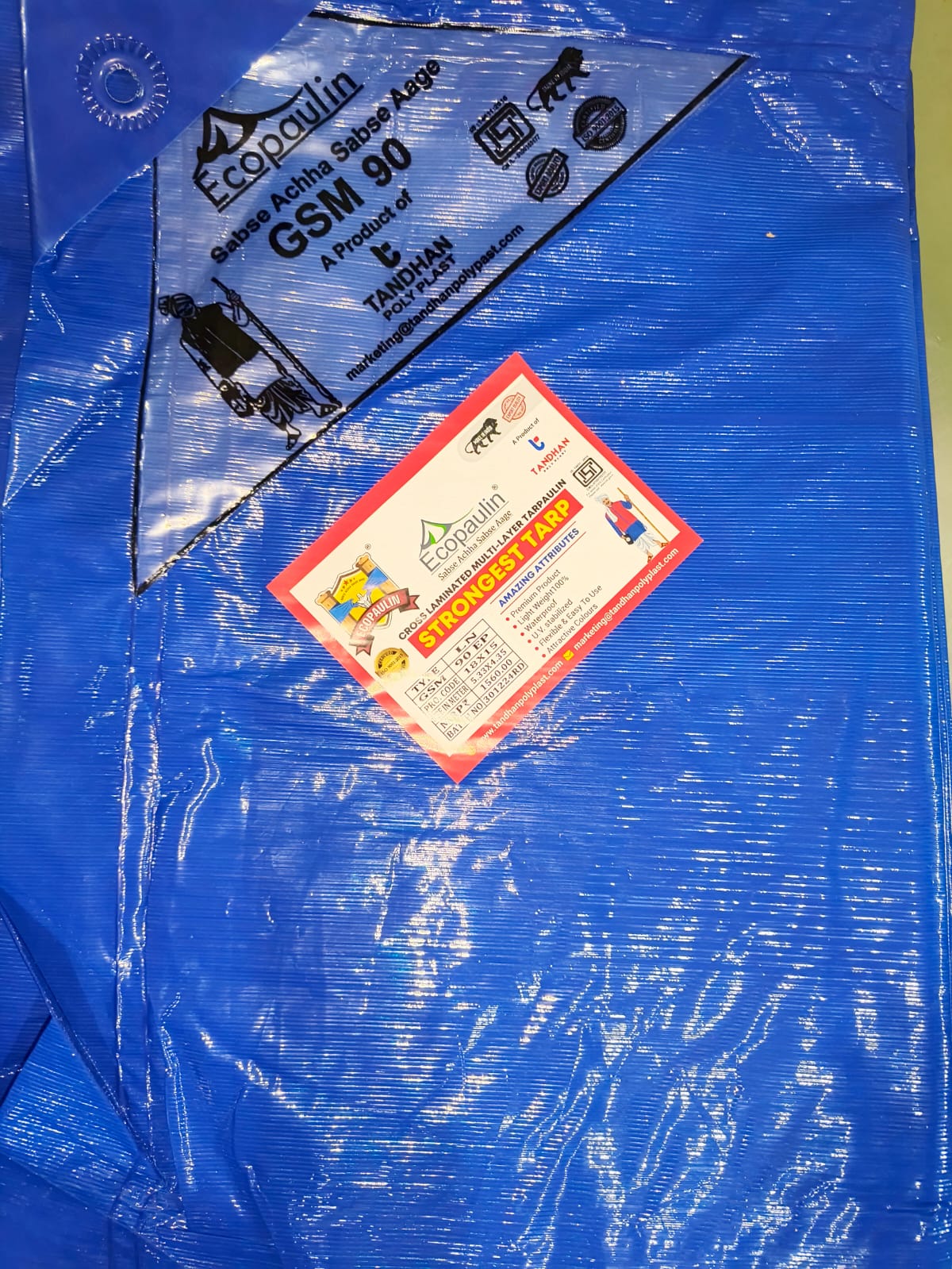 Eco Polin 90 GSM HDPE Tarpaulin - Double Layer Polypropylene, Blue, Waterproof, Tear Resistant