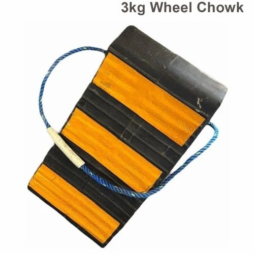 3Kg Rubber Wheel Chock - Rubber, 332mm Base Length, Orange & Black, Grooved Surface, Rope Handle | Manual, Road Safety, Adjustable Size