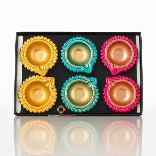 Set Of Six Colorful Diya Set - Color: Multicolour