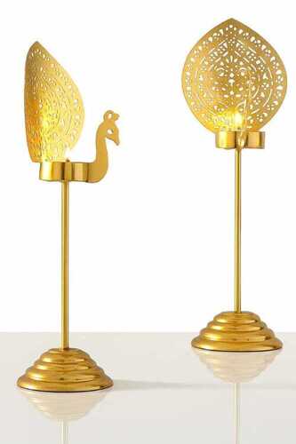 Set of Two Peacock Decorative Metal Tealight Candle Holders