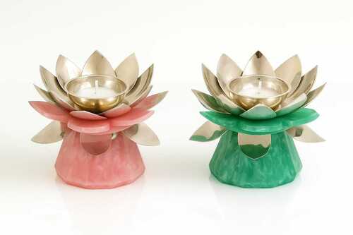Silver Flower Diya with Resin