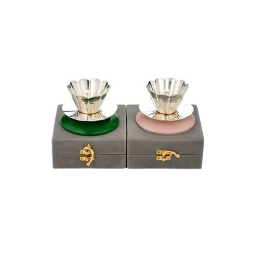 Silver Lotus Diya with Resin