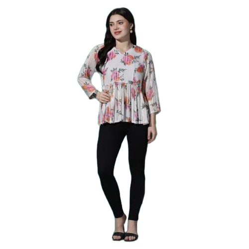 Women White Floral Fancy Top