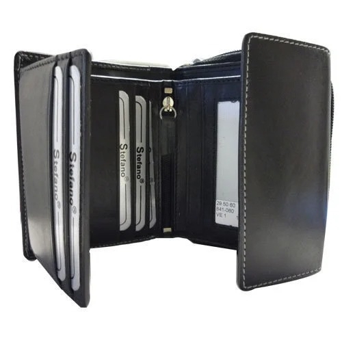 Black Color Leather Trifold Wallets