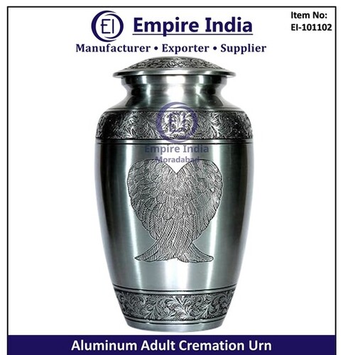 Engraved Aluminum Adult Cremation Urn with Angel Wings Design