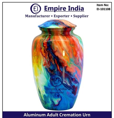 Multicolor Meena Finish Aluminum Adult Cremation Urn - Capacity: 200 Cubic Inches