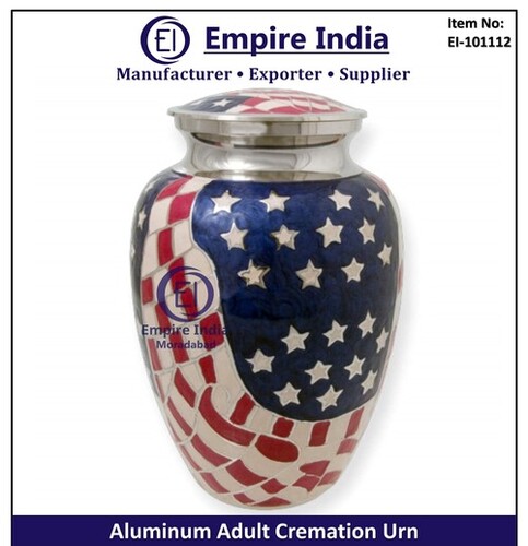 American Flag Theme Aluminum Adult Cremation Urn - Finishing: Enamel