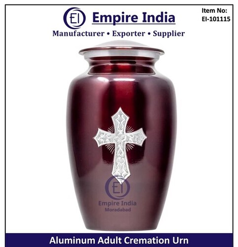 Burgundy Cross Aluminum Adult Cremation Urn - Capacity: 200 Cubic Inches