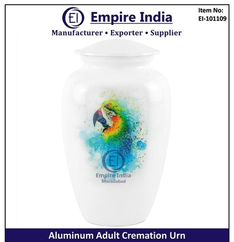 Parrot Printed Meena Finish Aluminum Adult Cremation Urn - Capacity: 200 Cubic Inches