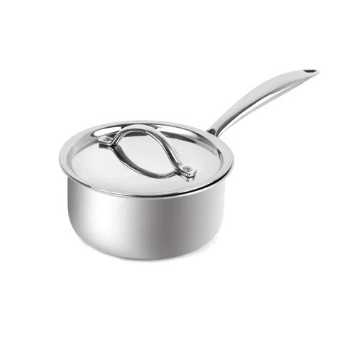 Stainless Steel Sauce Pan - 500 mL, 5 mm Diameter, 4 Pieces Set | Metal Material, Glass Lid Included